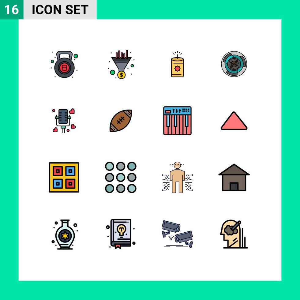 groupe de 16 signes et symboles de lignes remplies de couleurs plates pour le concept de bougie de labyrinthe de labyrinthe éléments de conception vectoriels créatifs modifiables vecteur