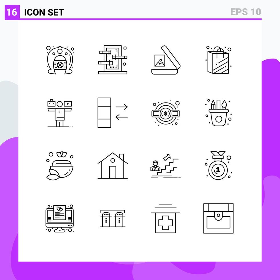 ensemble de 16 symboles d'icônes d'interface utilisateur modernes signes pour la vie au travail équilibre d'image sac à provisions éléments de conception vectoriels modifiables vecteur