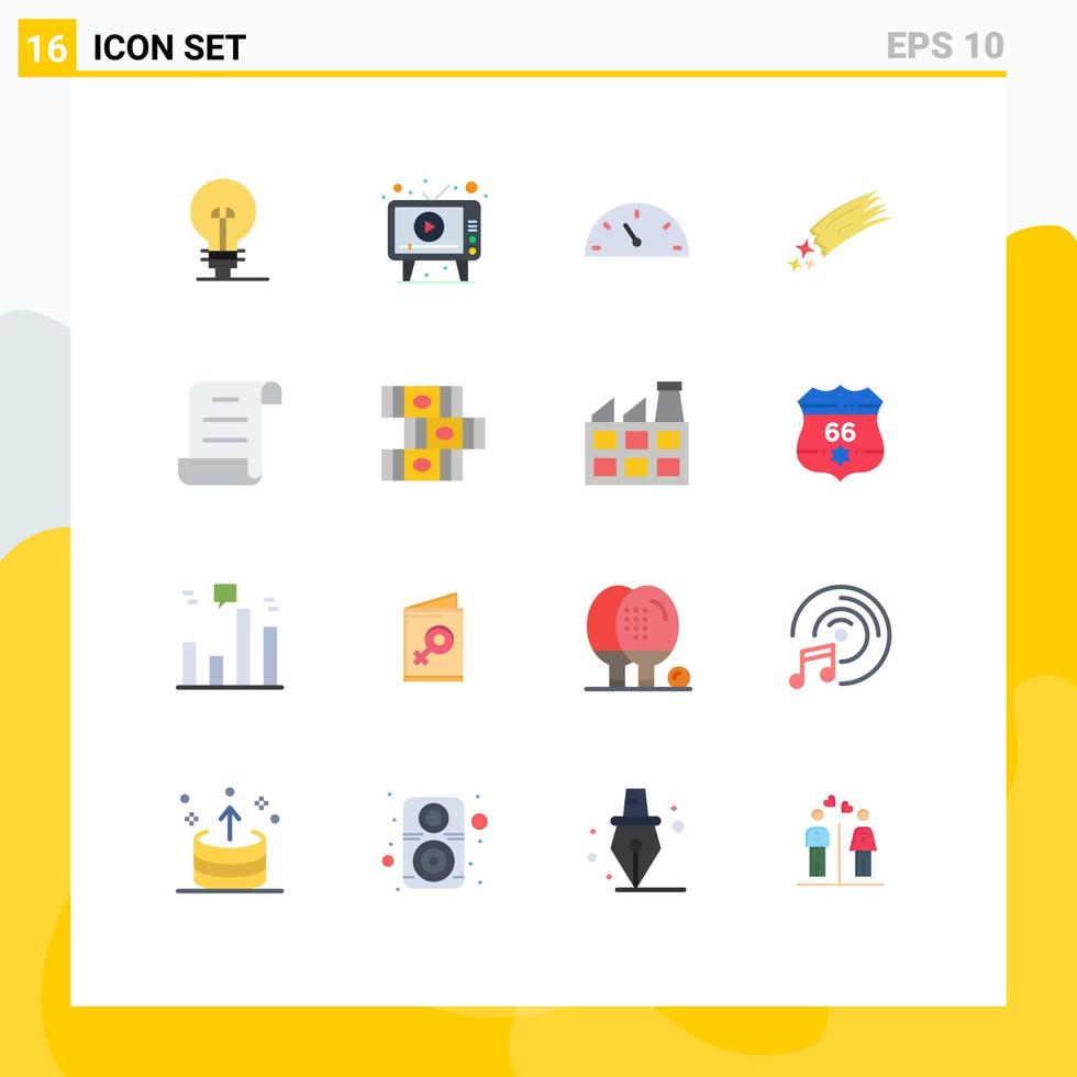 interface mobile couleur plate ensemble de 16 pictogrammes de l'écran de l'espace de document météore astéroïde pack modifiable d'éléments de conception de vecteur créatif