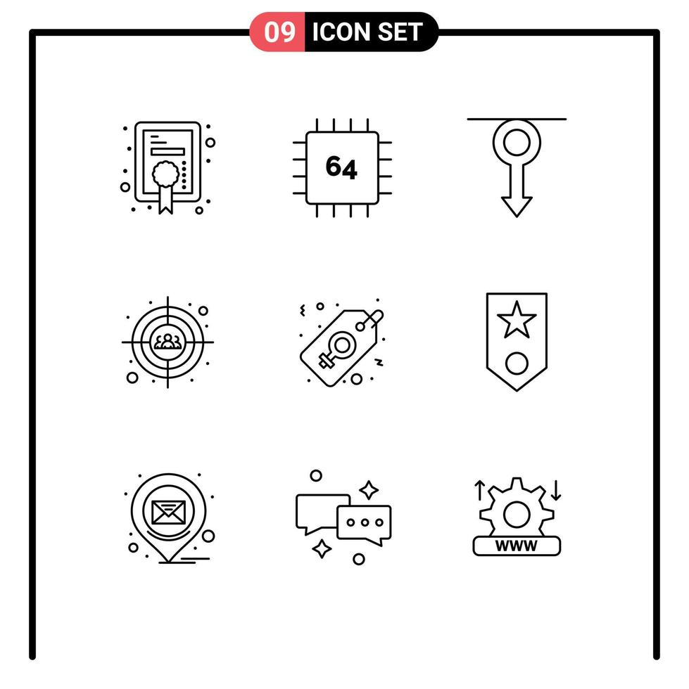 ensemble de 9 symboles d'icônes d'interface utilisateur modernes signes pour le matériel de cible de tir à la tête homme auditif éléments de conception vectoriels modifiables vecteur
