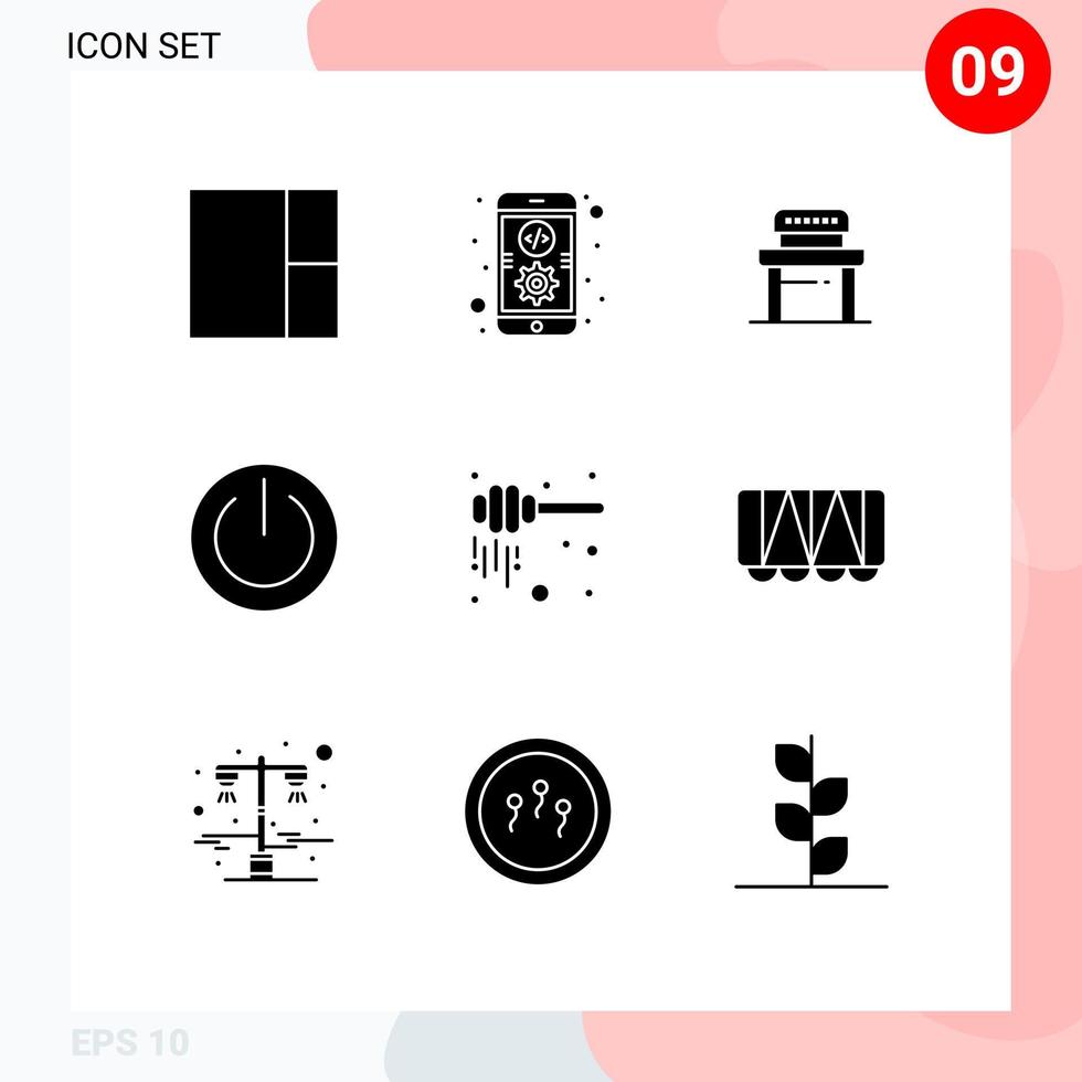 ensemble moderne de 9 glyphes et symboles solides tels que l'interface utilisateur de chaise de balancier à miel sur des éléments de conception vectoriels modifiables vecteur