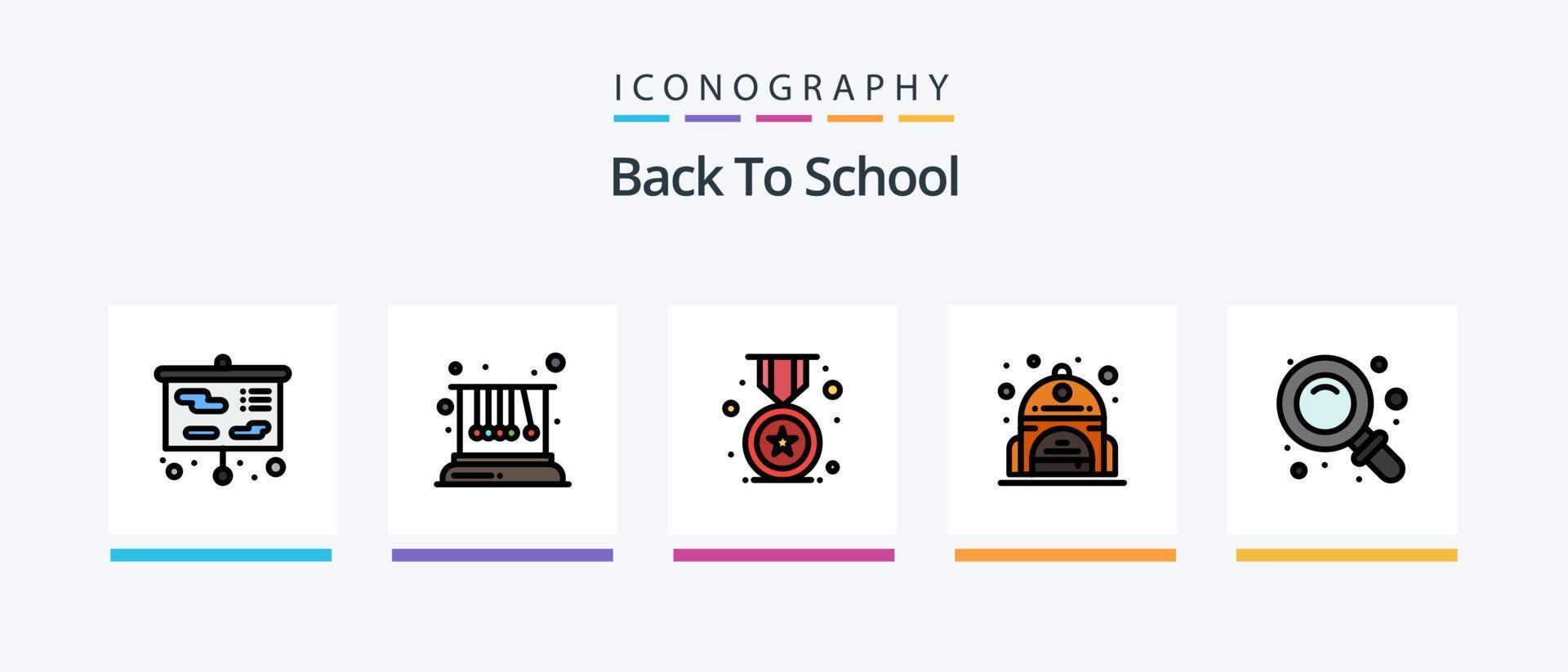 pack de 5 icônes rempli de ligne de retour à l'école, y compris l'école. diviseur. planche. étudier. présentation. conception d'icônes créatives vecteur