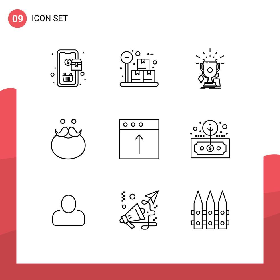 aperçu de l'interface mobile ensemble de 9 pictogrammes d'éléments de conception vectoriels modifiables app santa game movember moustache vecteur