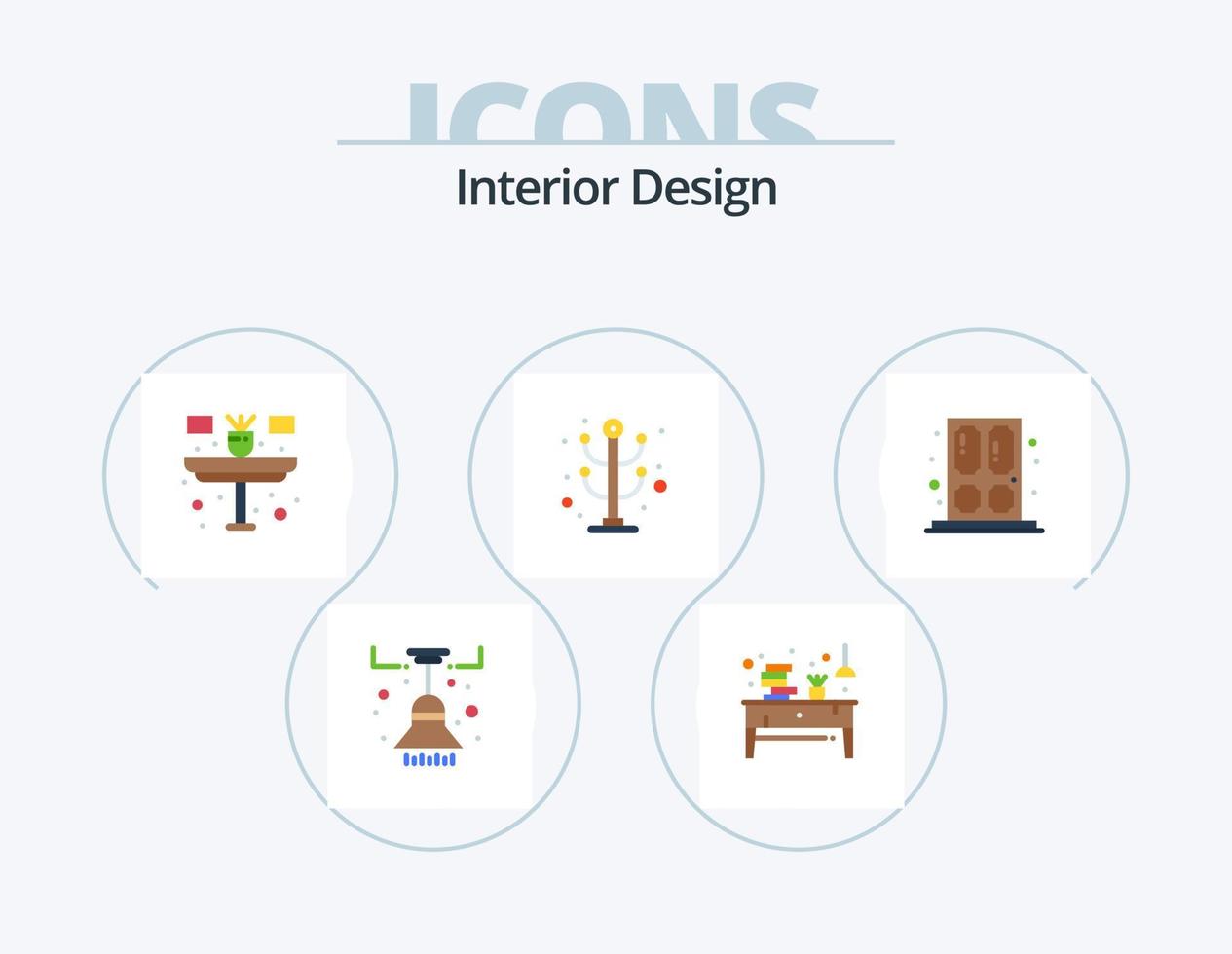 pack d'icônes plates de design d'intérieur 5 conception d'icônes. porte. intérieur. papier. meubles. tableau vecteur