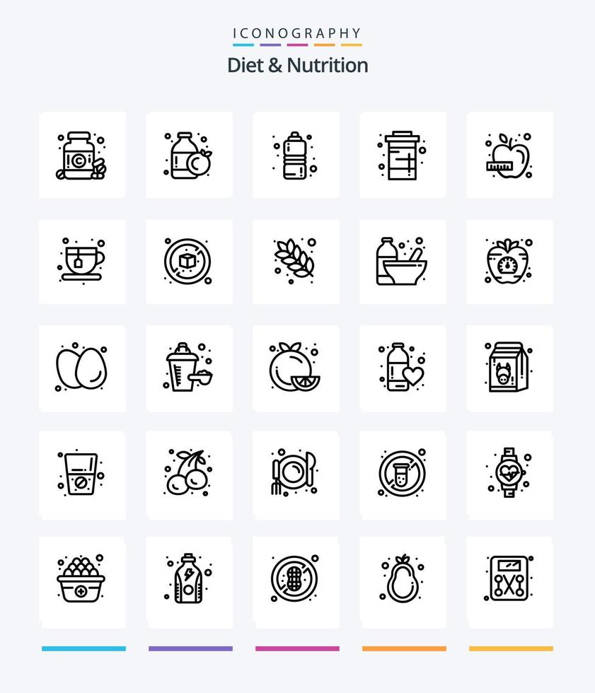 régime créatif et nutrition pack d'icônes de 25 contours tels que l'alimentation. l'eau. santé de remise en forme. un soda. diète vecteur