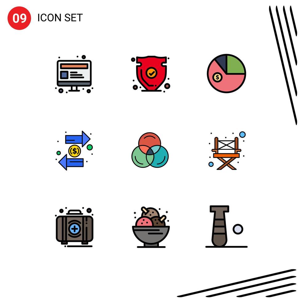 9 couleurs plates vectorielles thématiques remplies et symboles modifiables d'échange d'échange vérifier les éléments de conception vectoriels modifiables d'investissement de droit vecteur