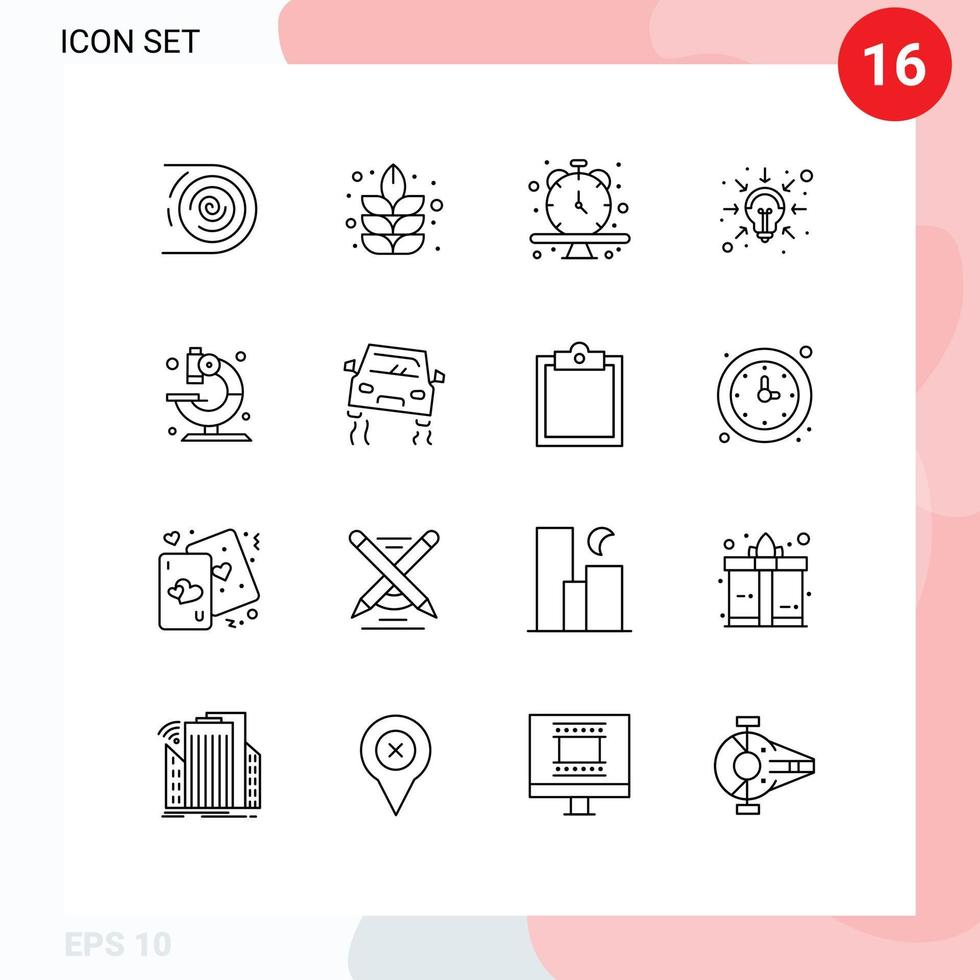 16 ensemble de contours d'interface utilisateur de signes et symboles modernes de solutions médicales horloge intelligence entreprise éléments de conception vectoriels modifiables vecteur