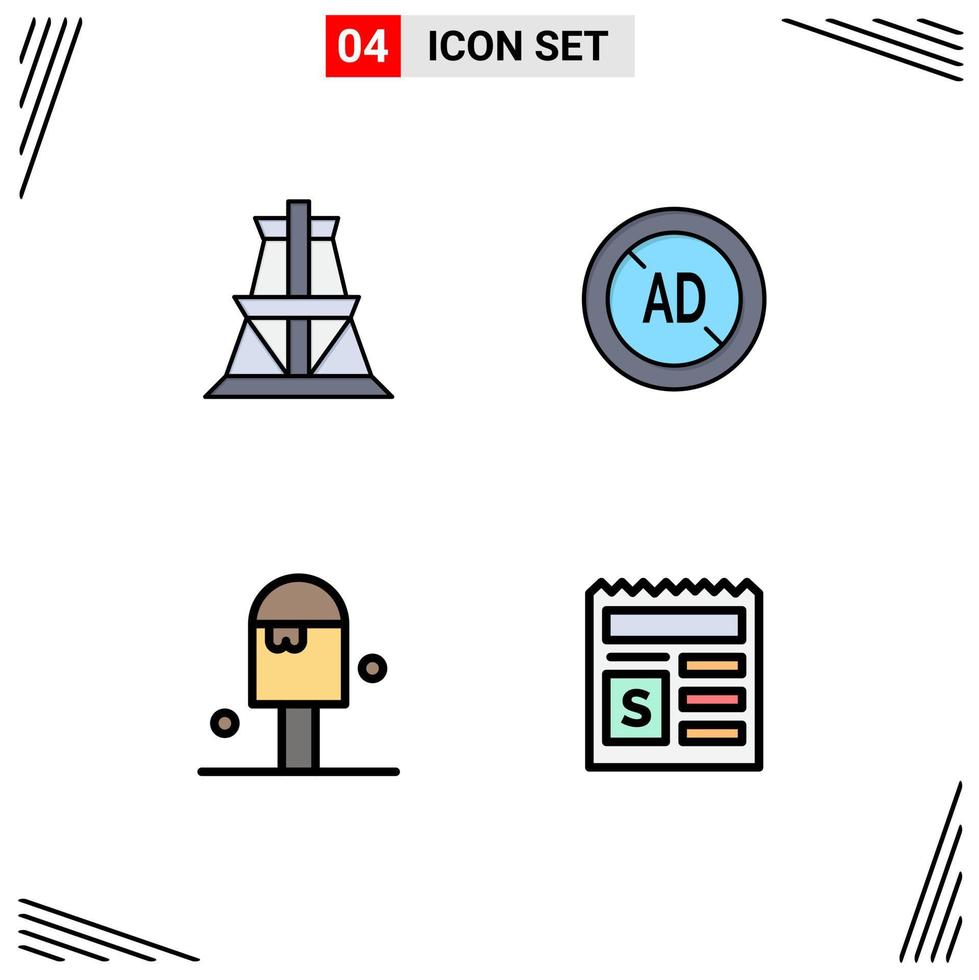 ensemble de 4 symboles d'icônes d'interface utilisateur modernes signes pour la tour de transmission de glace électrique bloqueur d'annonces éléments de conception vectoriels modifiables d'été vecteur