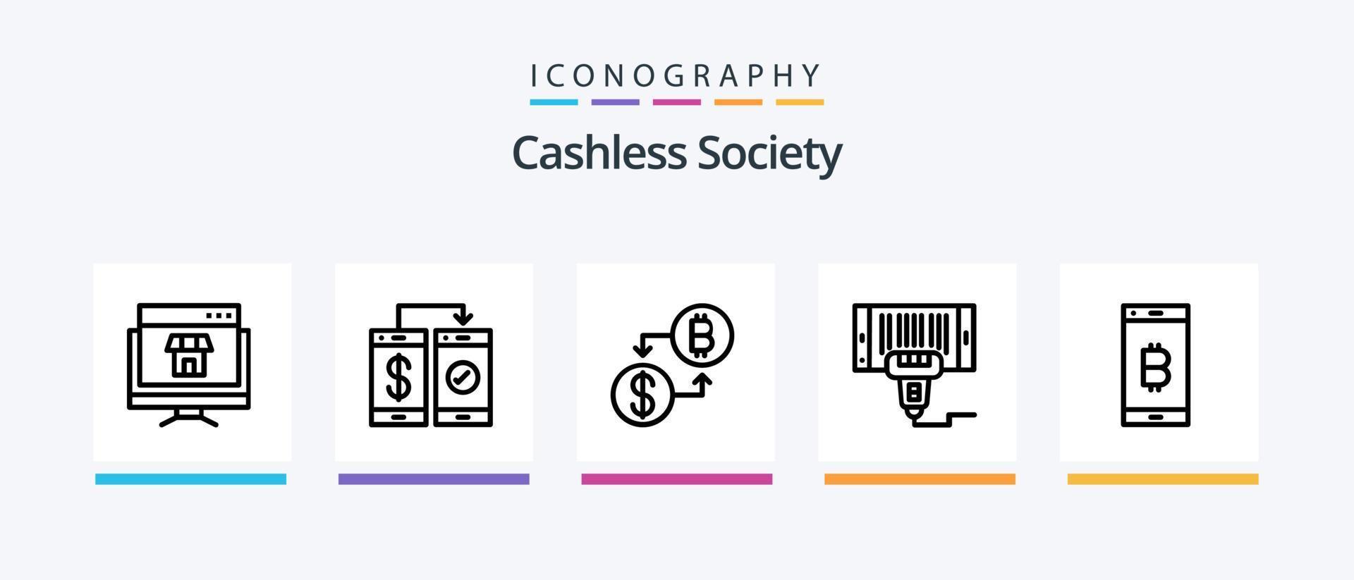 pack d'icônes de la ligne 5 de la société sans numéraire, y compris sans numéraire. bancaire. de l'argent. Paiement. crédit. conception d'icônes créatives vecteur