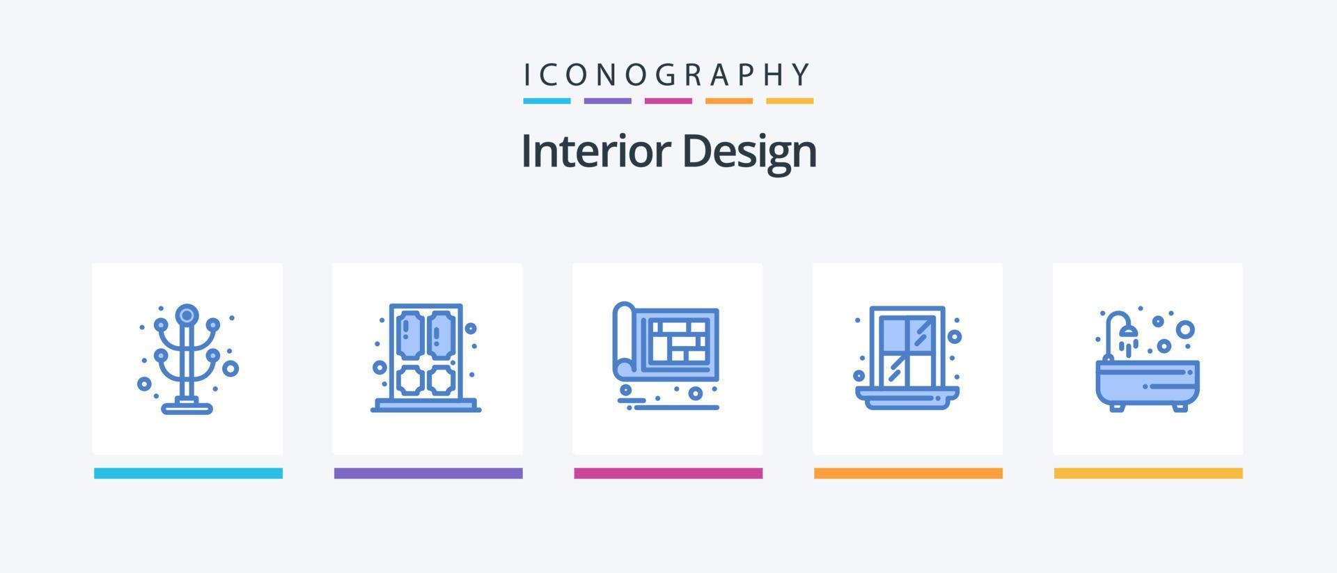 pack d'icônes de design d'intérieur bleu 5 comprenant une baignoire. domicile. architectural. la fenêtre. ingénieur. conception d'icônes créatives vecteur