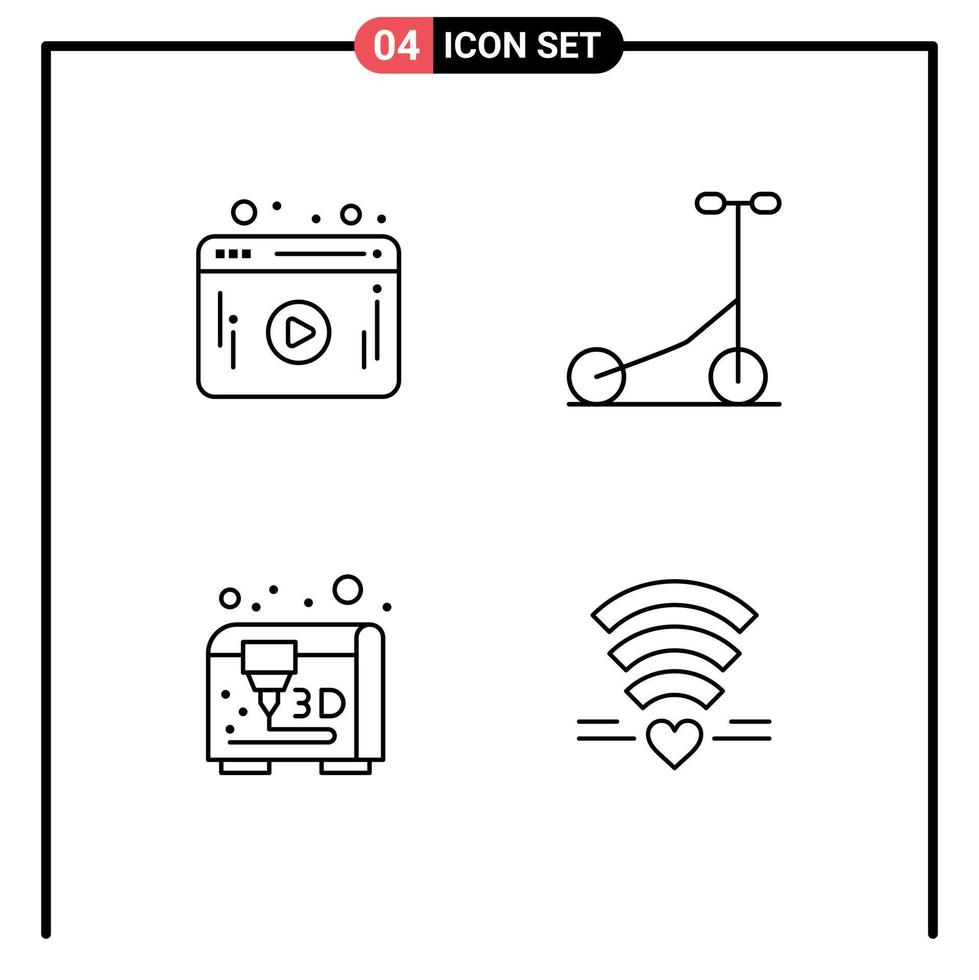 groupe de 4 signes et symboles de couleurs plates remplies pour la vidéo amour scooter modélisation coeur éléments de conception vectoriels modifiables vecteur