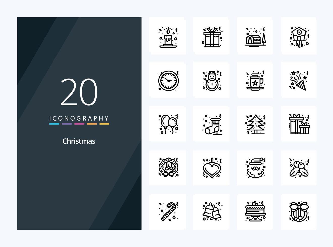 20 icône de contour de noël pour la présentation vecteur