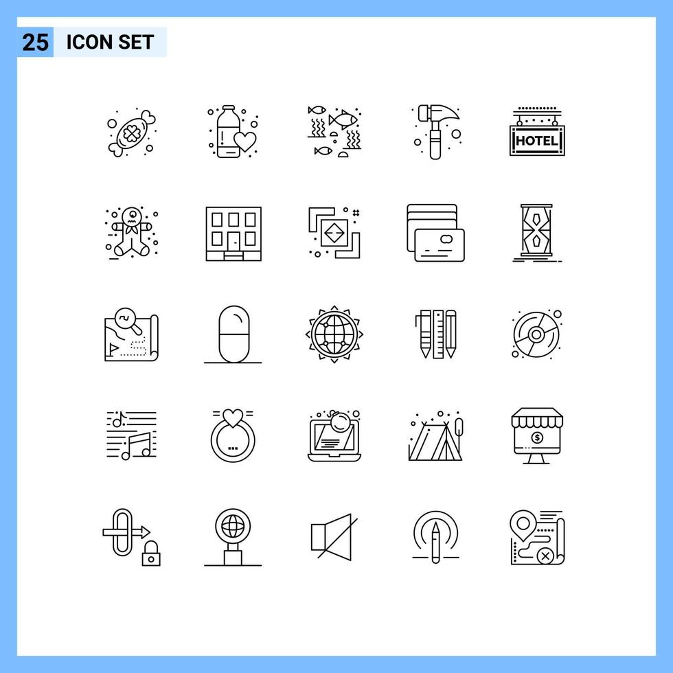 25 lignes universelles définies pour les applications web et mobiles hôtel marteau amour griffe marteau mer éléments de conception vectoriels modifiables vecteur
