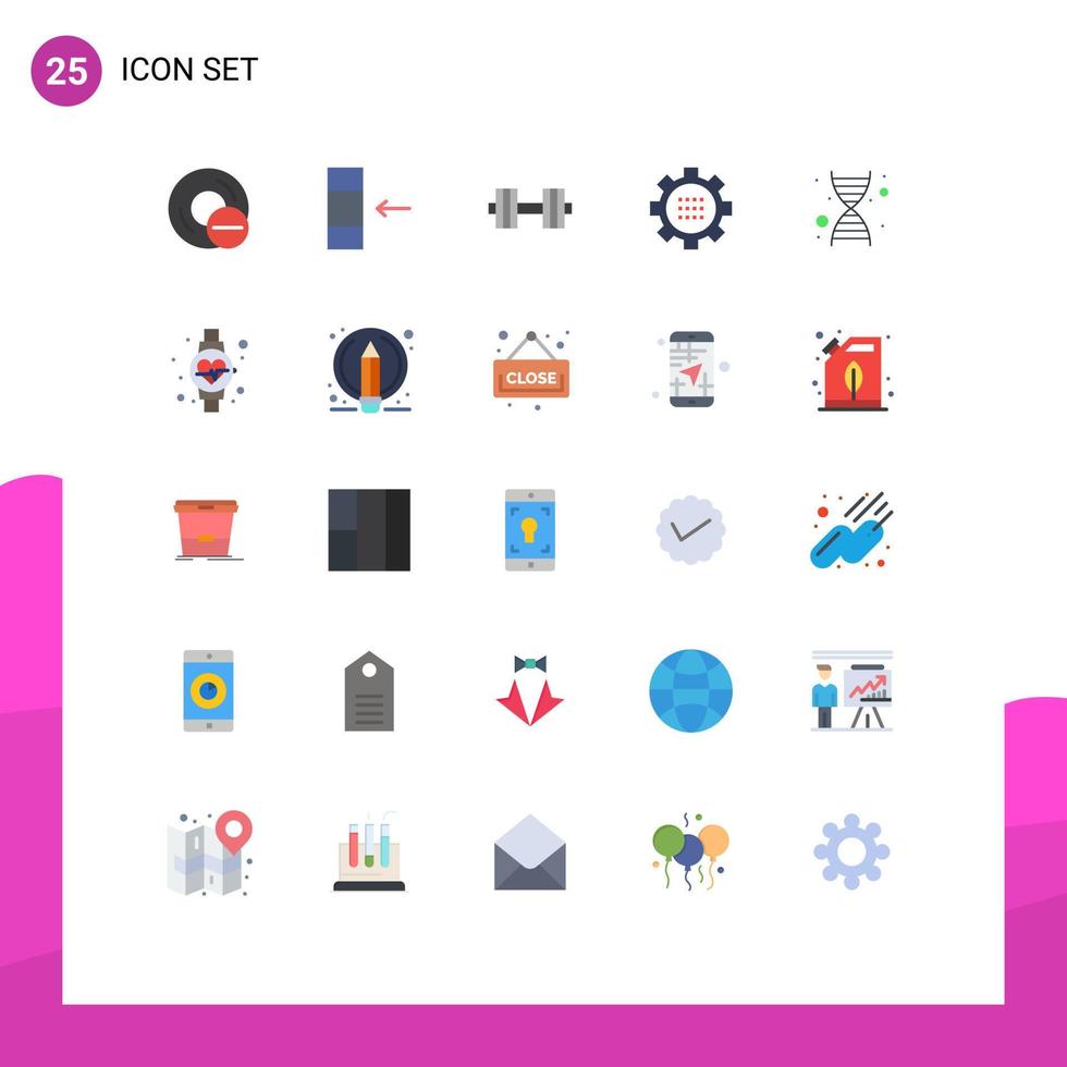 interface mobile jeu de couleurs plates de 25 pictogrammes d'options d'adn éléments de conception vectoriels modifiables cog d'engrenage d'haltères vecteur