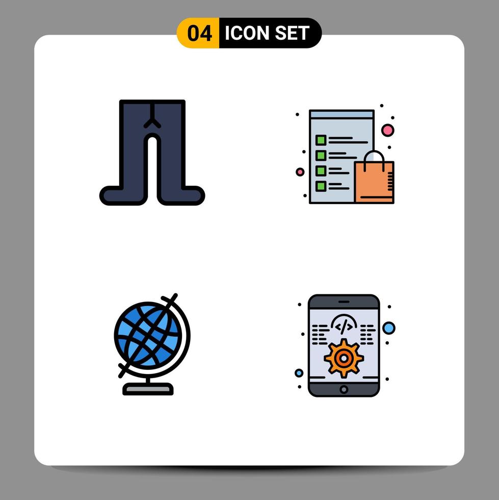 interface mobile filledline couleur plate ensemble de 4 pictogrammes de liste de contrôle bébé globe développement de boutique éléments de conception vectoriels modifiables vecteur