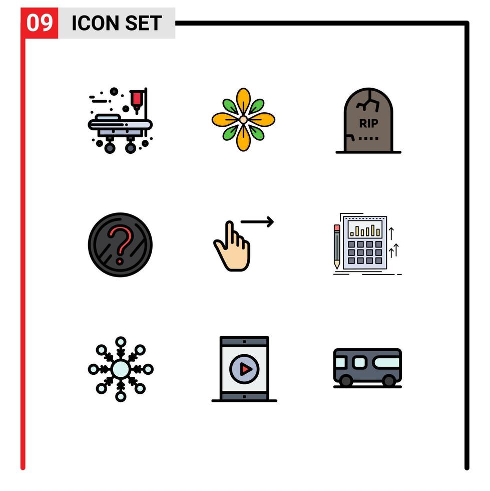 9 interface utilisateur fillline pack de couleurs plates de signes et symboles modernes de la solution faq holi question cimetière éléments de conception vectoriels modifiables vecteur