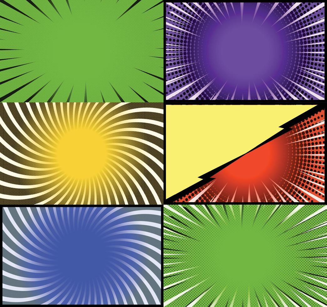 fond de cadres colorés de bande dessinée avec des rayons de demi-teintes effets radiaux et pointillés style pop art vecteur