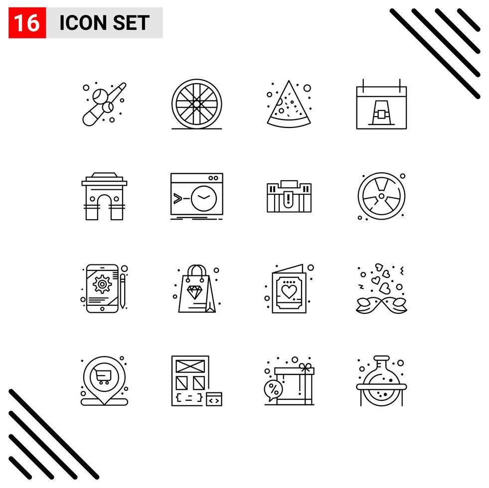 symboles d'icône universelle groupe de 16 contours modernes de l'inde global pizza culture vacances éléments de conception vectoriels modifiables vecteur