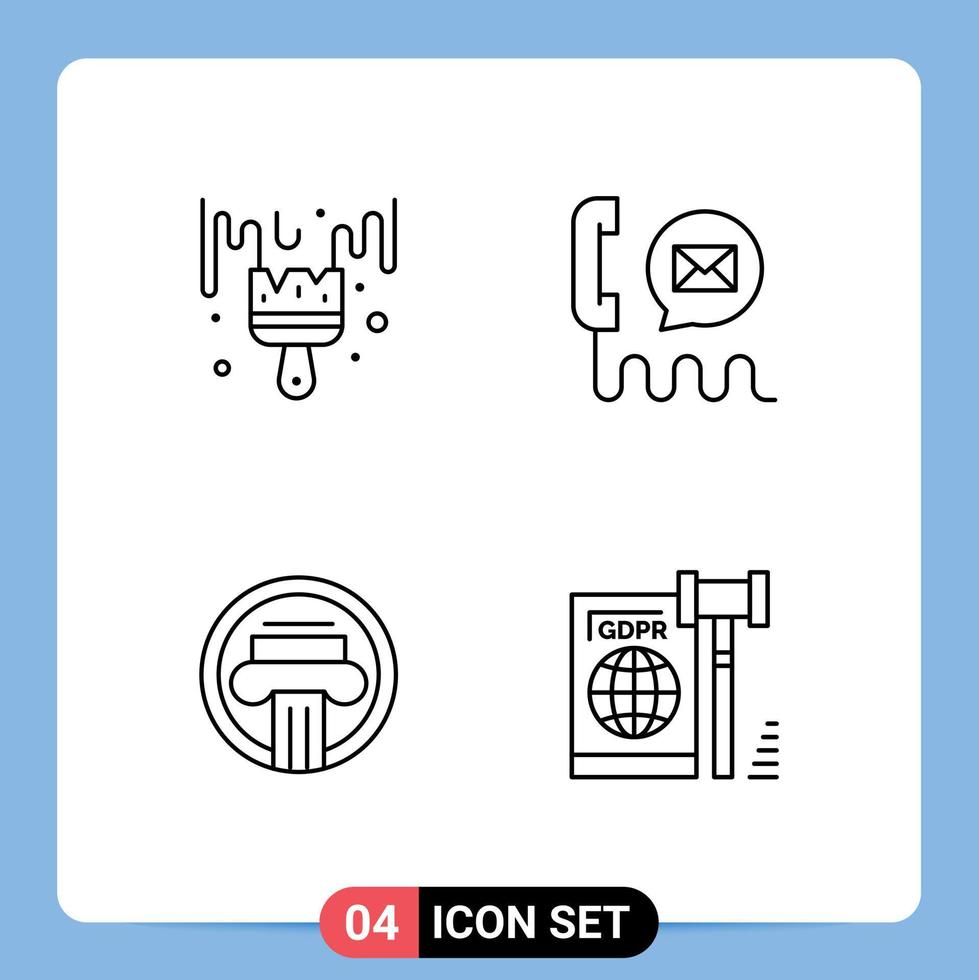 pack de lignes vectorielles modifiables de 4 couleurs plates remplies simples de colonne de brosse passe-temps e-mail bâtiment éléments de conception vectoriels modifiables vecteur