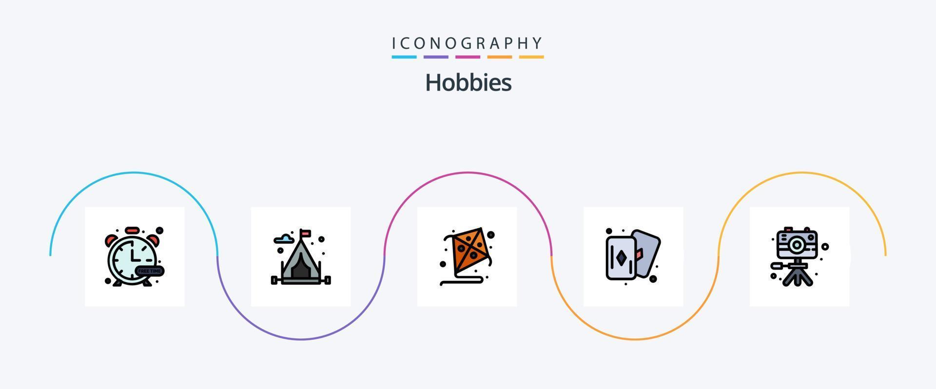 ligne de passe-temps remplie de pack d'icônes plat 5 comprenant. loisirs. voler. image. carte vecteur