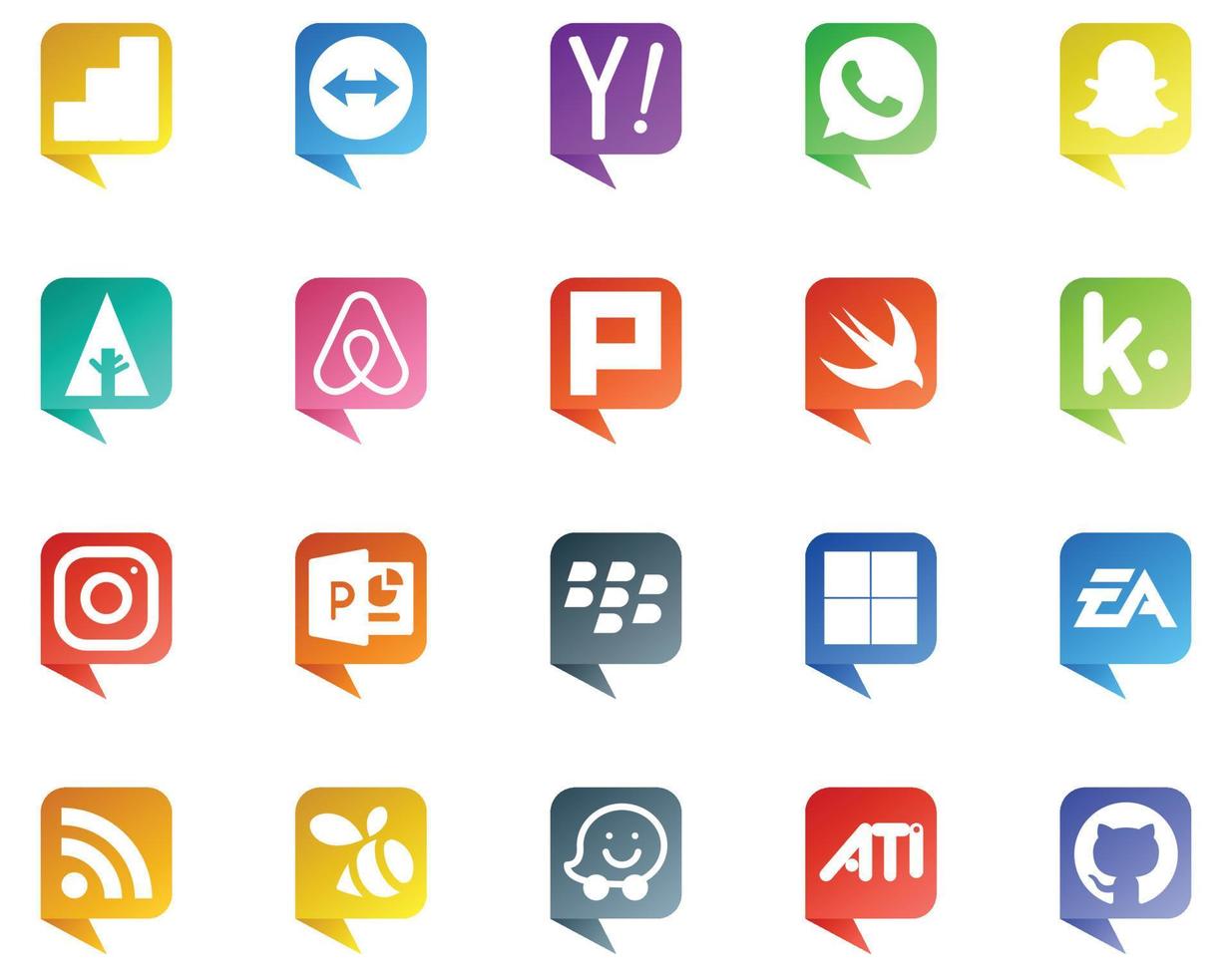 20 logo de style bulle de médias sociaux comme sports électronique arts plurk délicieux powerpoint vecteur