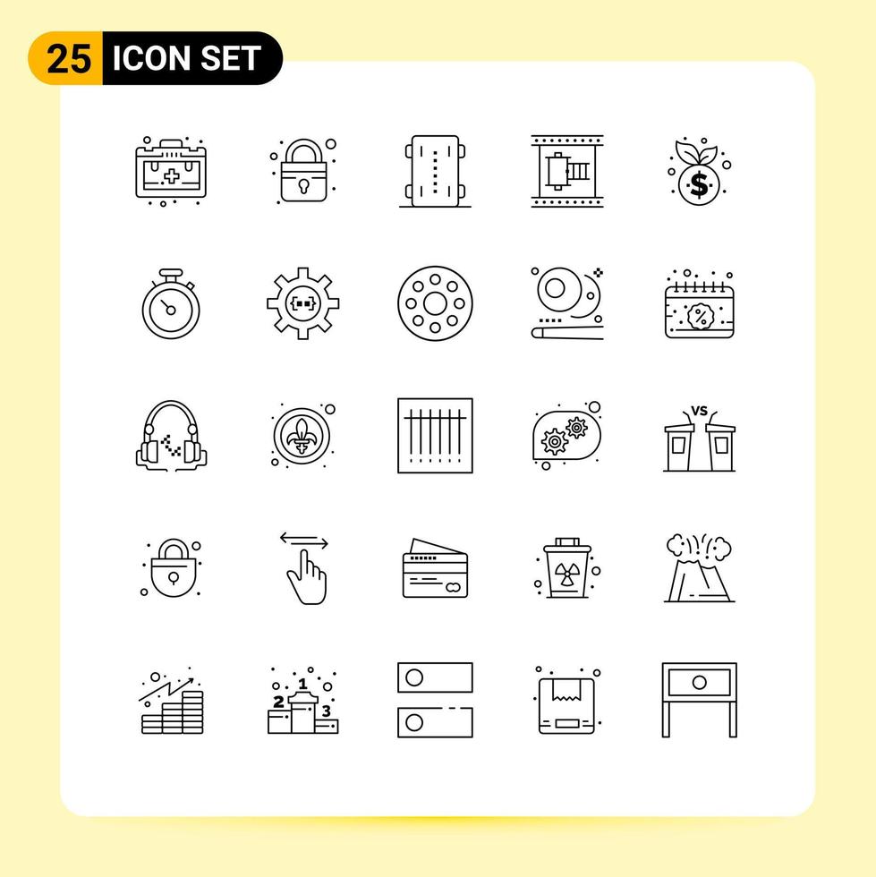 ensemble moderne de 25 lignes et symboles tels que des éléments de conception vectoriels modifiables de film de sport de bande de film de gestion vecteur