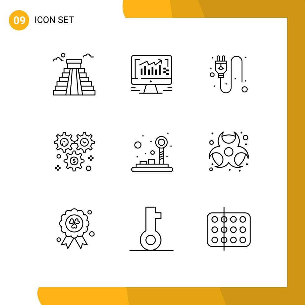 symboles d'icônes universelles groupe de 9 contours modernes d'éléments de conception vectoriels modifiables de roue de configuration électrique dollar pad de commande vecteur