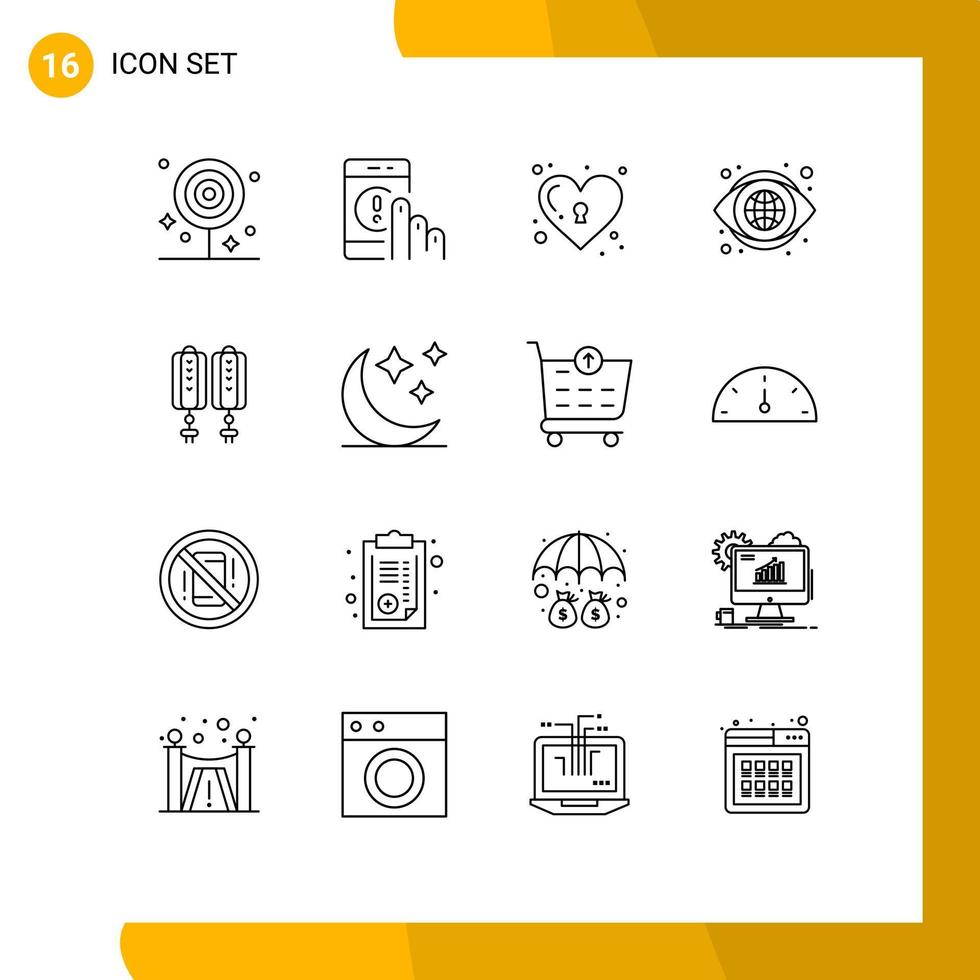 contour de l'interface mobile ensemble de 16 pictogrammes de vision eye help globe amour éléments de conception vectoriels modifiables vecteur