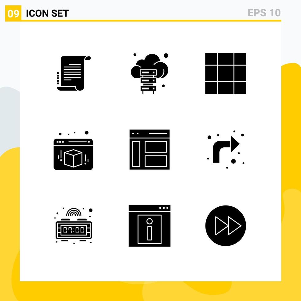 pack de 9 signes et symboles de glyphes solides modernes pour les supports d'impression Web tels que les éléments de conception vectoriels modifiables Web de l'interface de grille gauche de l'utilisateur vecteur