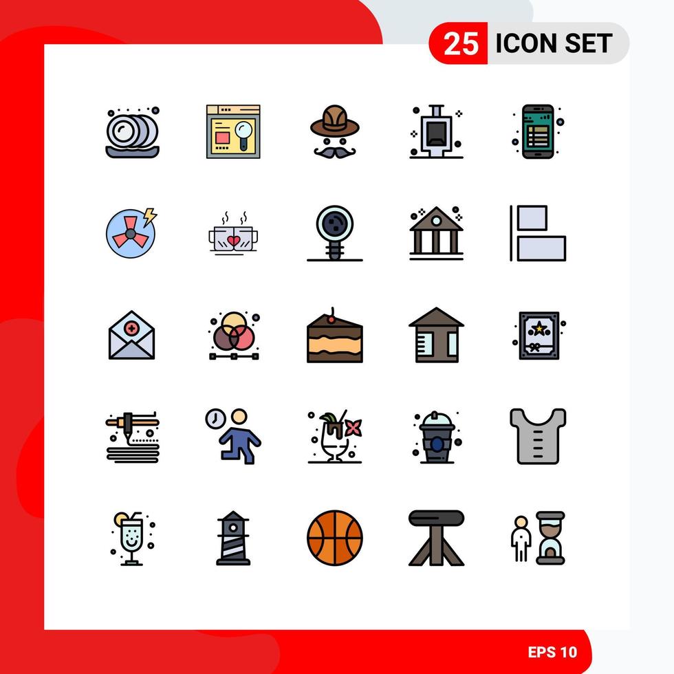 pack de 25 signes et symboles de couleurs plates de lignes remplies modernes pour les supports d'impression Web tels que l'interface de lecture chapeau salle de livre éléments de conception vectoriels modifiables vecteur