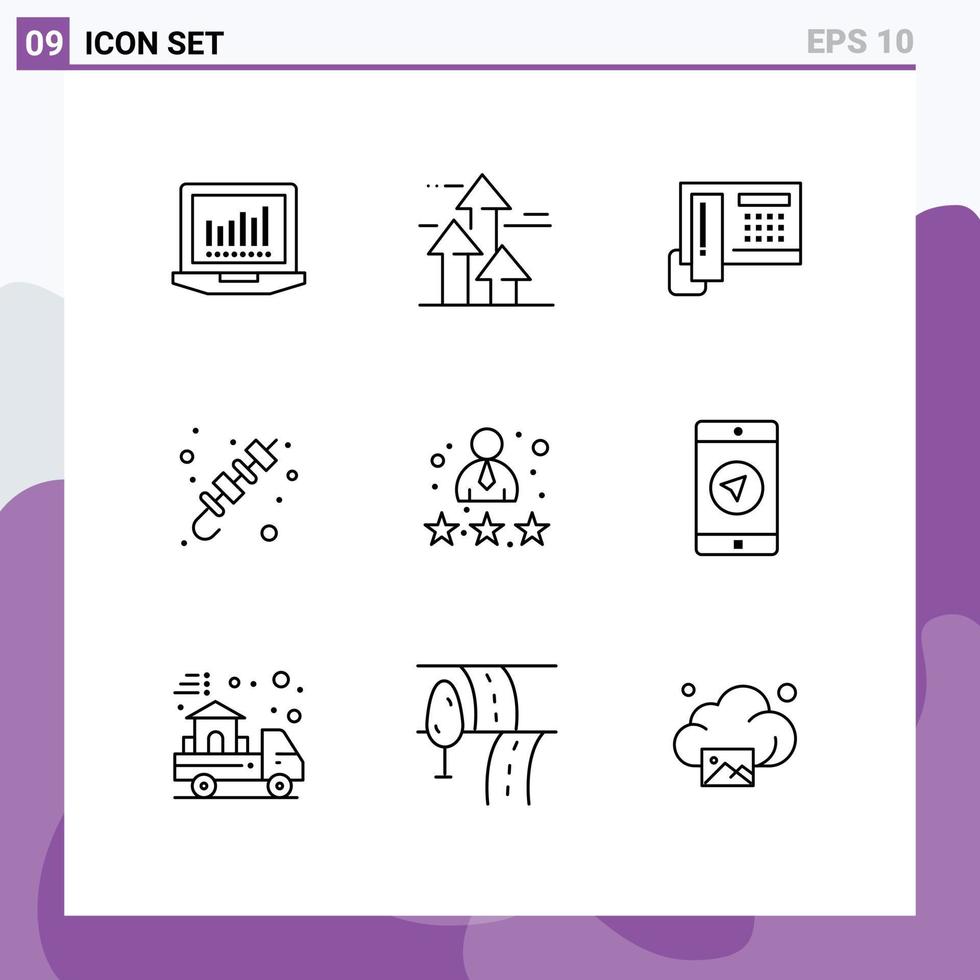 9 contours universels définis pour les applications web et mobiles employé grillades telephoe brochette barbecue éléments de conception vectoriels modifiables vecteur