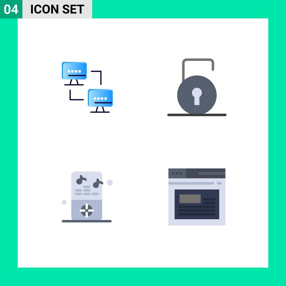 4 signes d'icônes plates universelles symboles d'ordinateurs de musique informatique protègent les éléments de conception vectoriels modifiables du lecteur vecteur