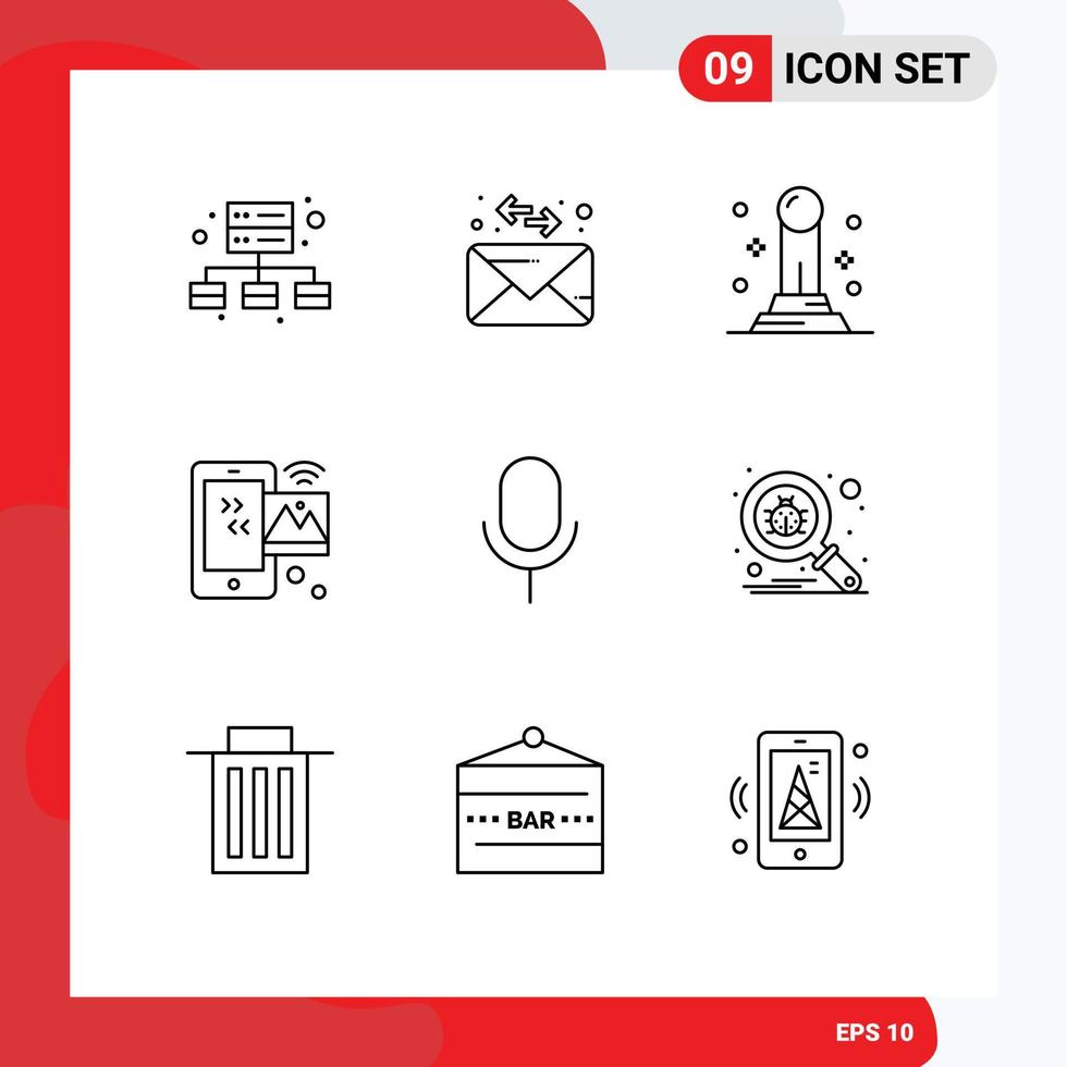 9 ensemble de contours d'interface utilisateur de signes et symboles modernes d'éléments de conception vectoriels modifiables iot microphone pion ui vecteur