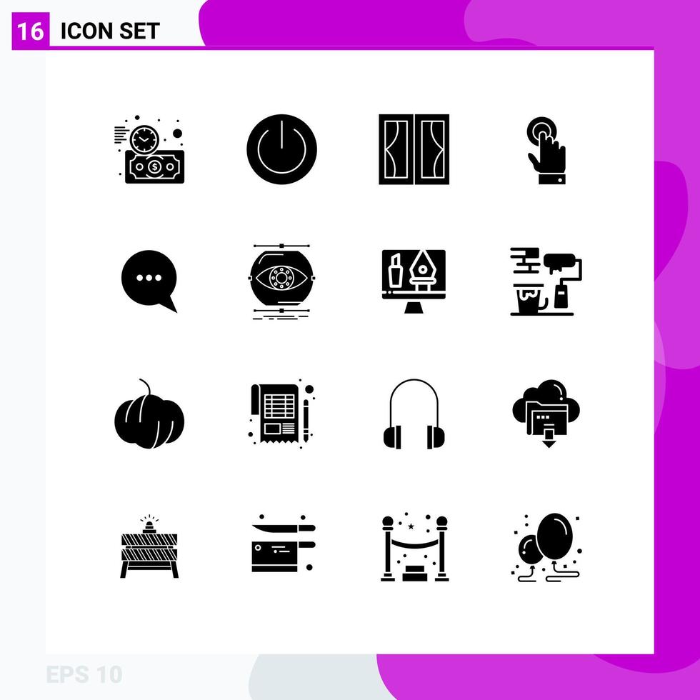 groupe de 16 glyphes solides modernes définis pour la technologie écran tactile ui toch accueil éléments de conception vectoriels modifiables vecteur