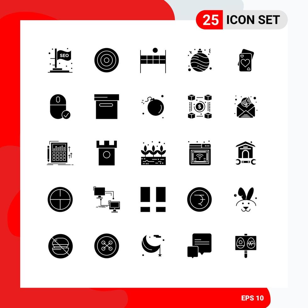 pack de glyphes solides de 25 symboles universels de carte de boule d'amour de mariage éléments de conception vectoriels modifiables de noël vecteur