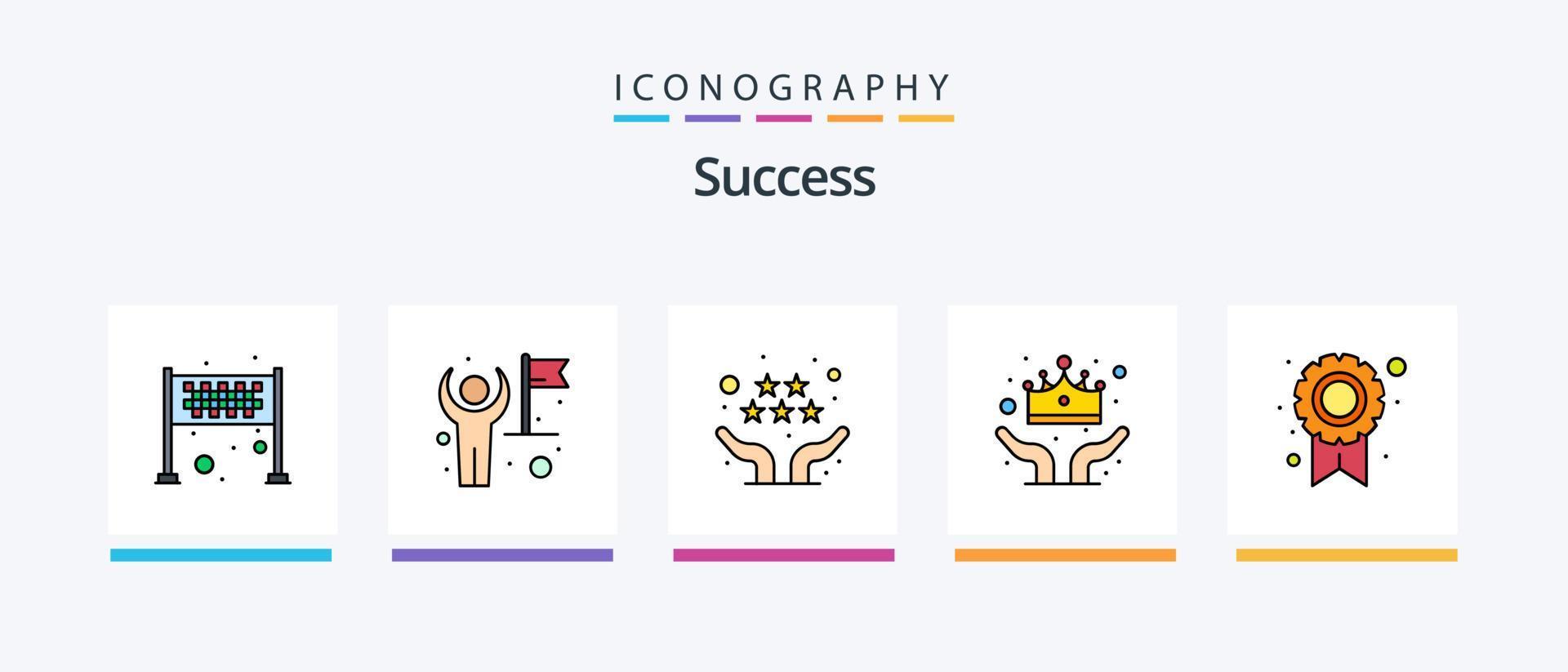 ligne de réussite remplie de 5 packs d'icônes, y compris mobile. qualité. nuage. médaille. devise. conception d'icônes créatives vecteur