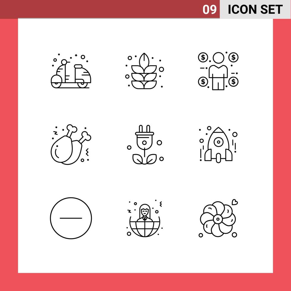 pack d'interface utilisateur de 9 contours de base d'éléments de conception vectoriels modifiables de cuisse de poulet d'affaires de jambe d'arbre vecteur