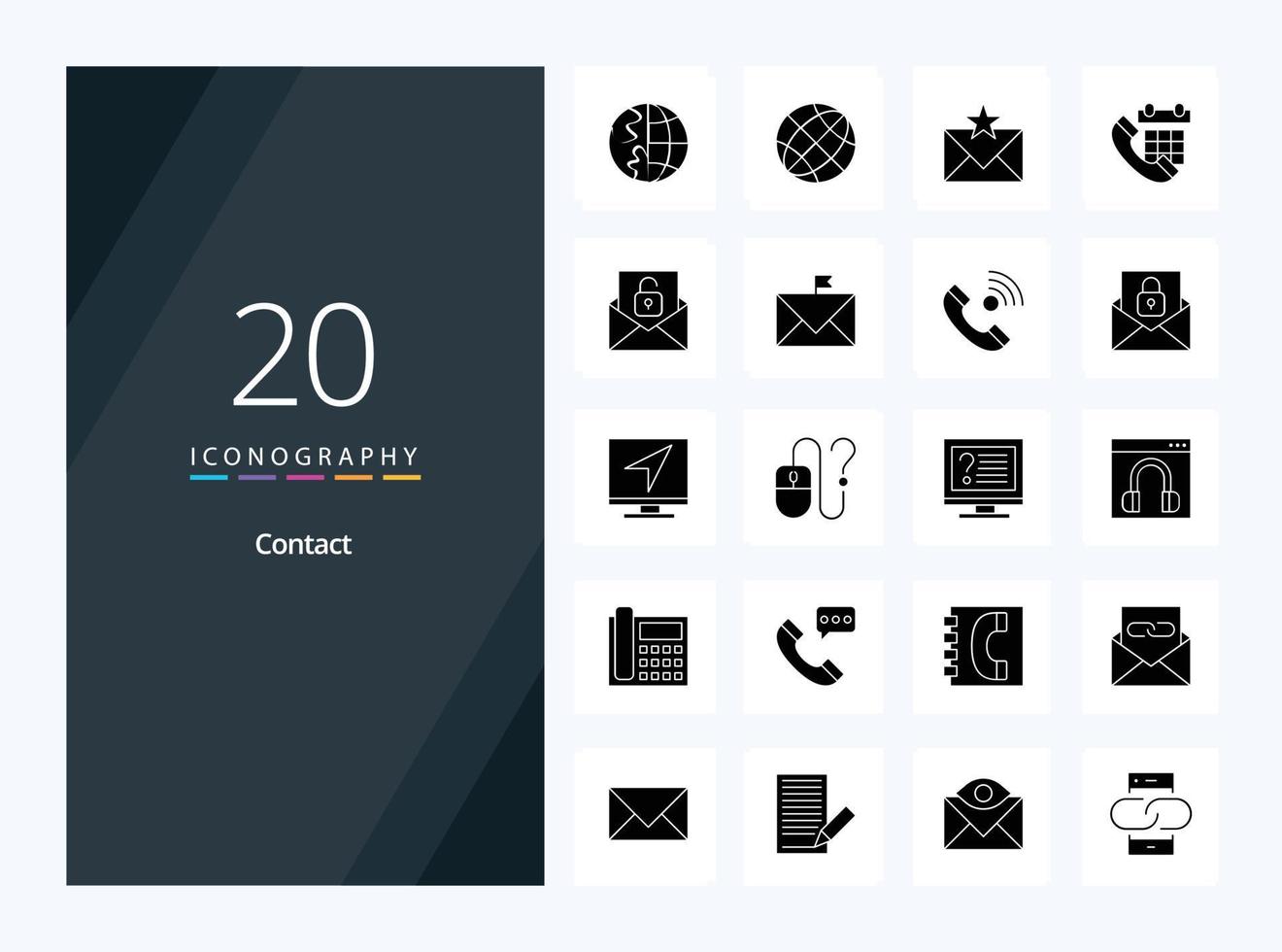 icône de glyphe solide à 20 contacts pour la présentation vecteur