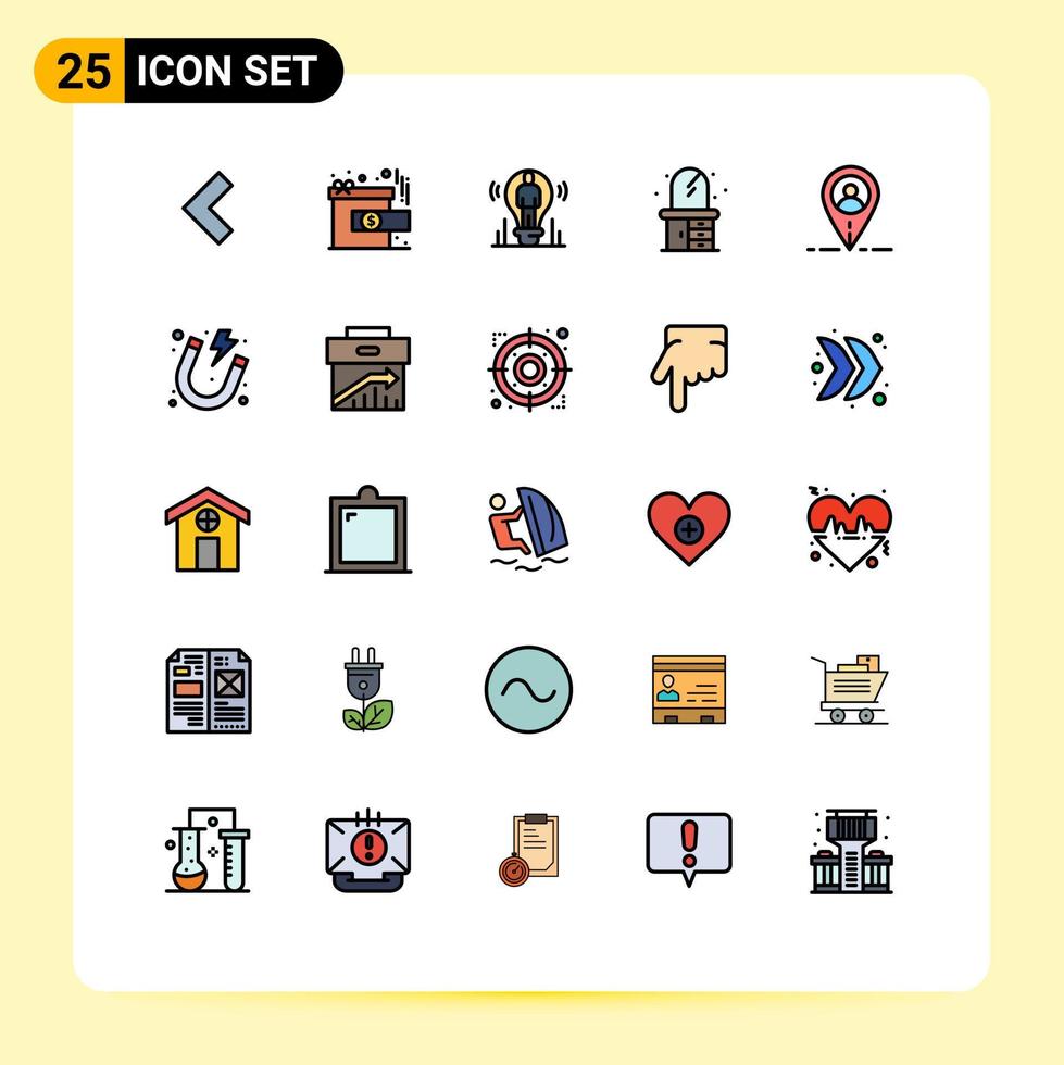 25 concept de couleur plate de ligne remplie pour les sites Web mobile et applications idée de localisation de l'utilisateur commode maison éléments de conception vectoriels modifiables vecteur