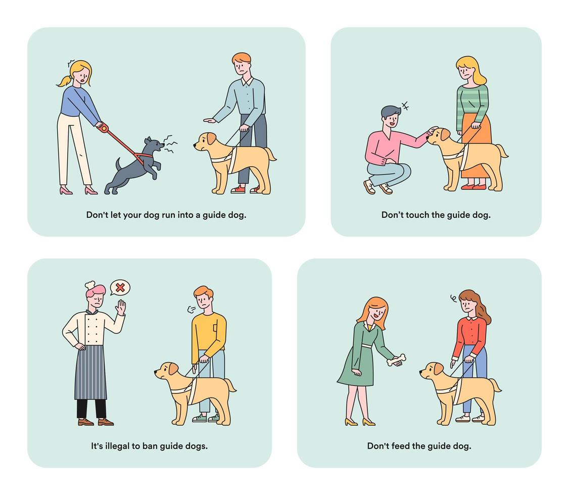 illustration d'information pour les chiens-guides pour les malvoyants. vecteur