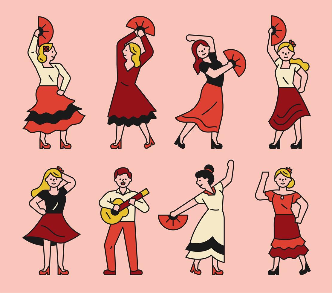 jeu de caractères de danseuse de flamenco espagne vecteur