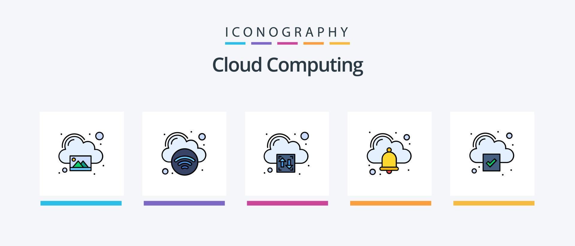 ligne de cloud computing remplie de 5 packs d'icônes, y compris la configuration. nuage. vidéo. nuage. conception d'icônes créatives vecteur