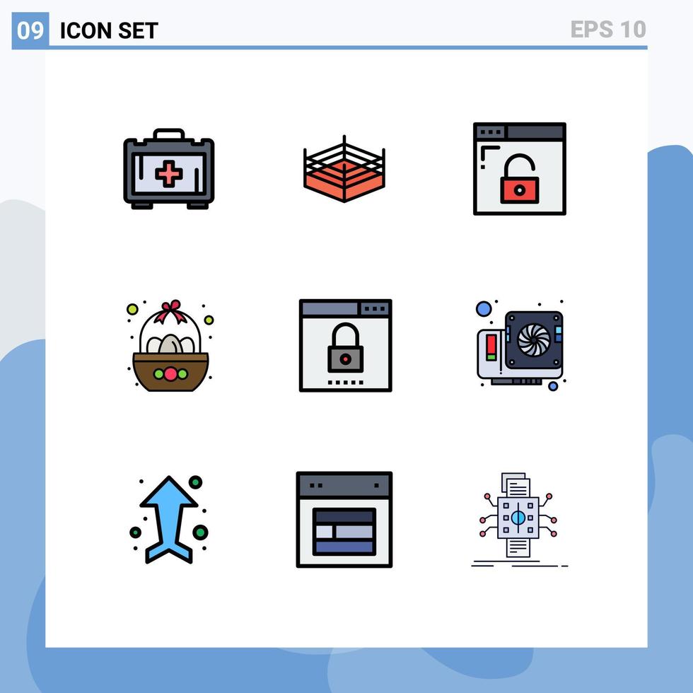 groupe de 9 signes et symboles de couleurs plates remplies pour l'optimisation de la vie privée du moteur célébration des œufs éléments de conception vectoriels modifiables vecteur