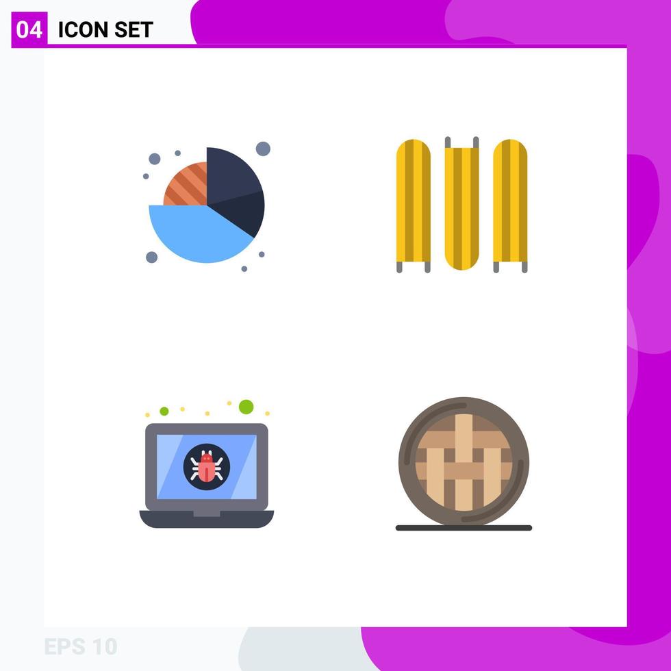 pack d'icônes plates de 4 symboles universels de fichiers de tarte pour ordinateur portable d'affaires dîner éléments de conception vectoriels modifiables vecteur