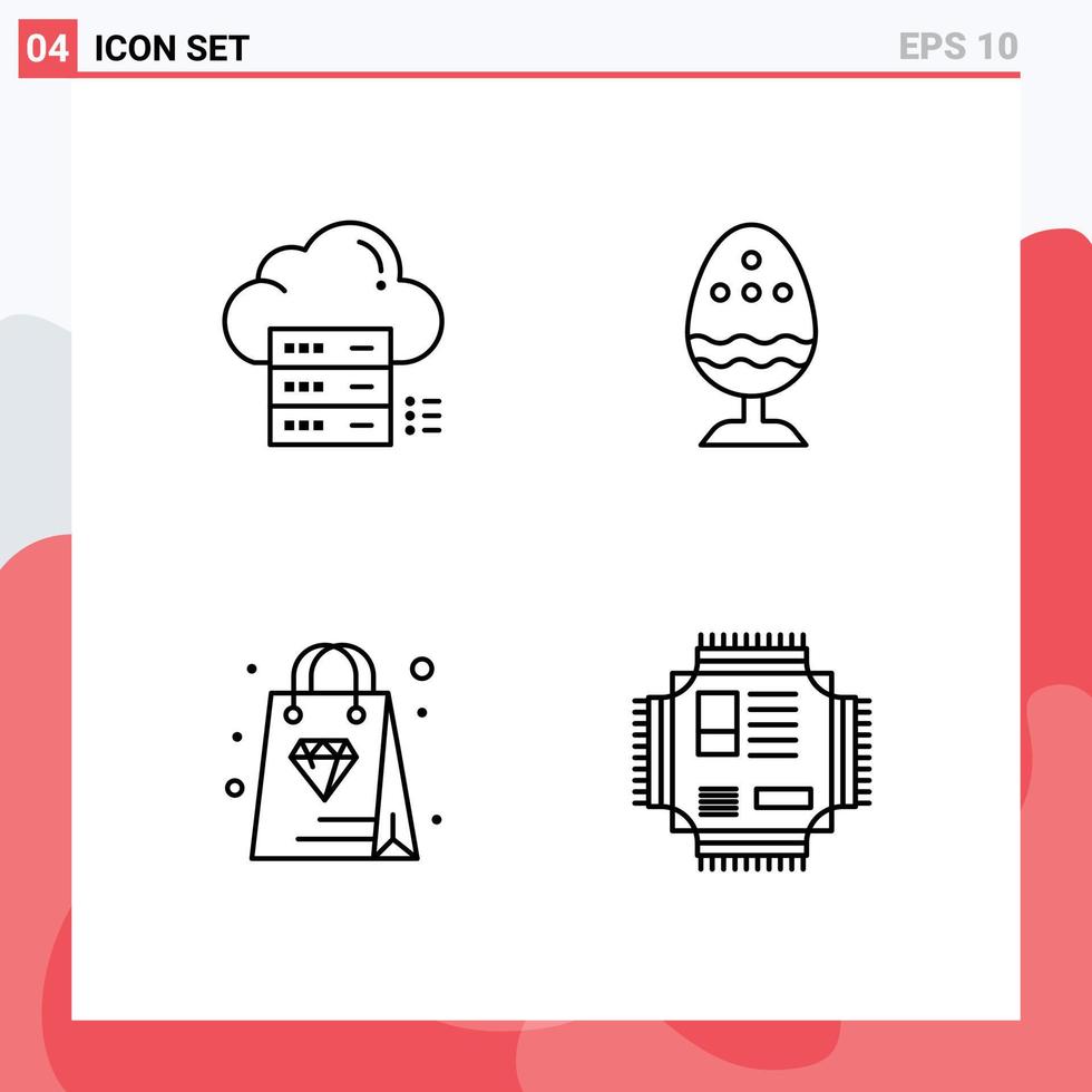 ligne d'interface mobile ensemble de 4 pictogrammes de sever food cloud sac d'oeufs bouillis éléments de conception vectoriels modifiables vecteur