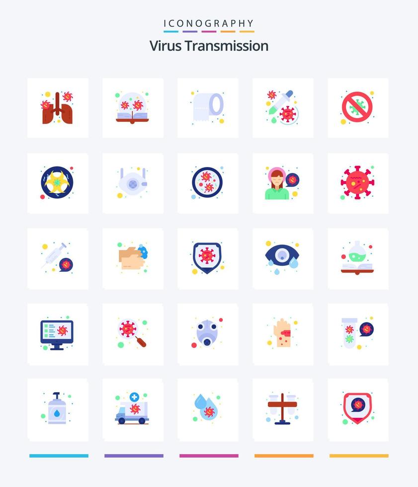 transmission de virus créative 25 pack d'icônes plates telles que le diagnostic. vaccin. nettoyage. compte-gouttes. drogue vecteur