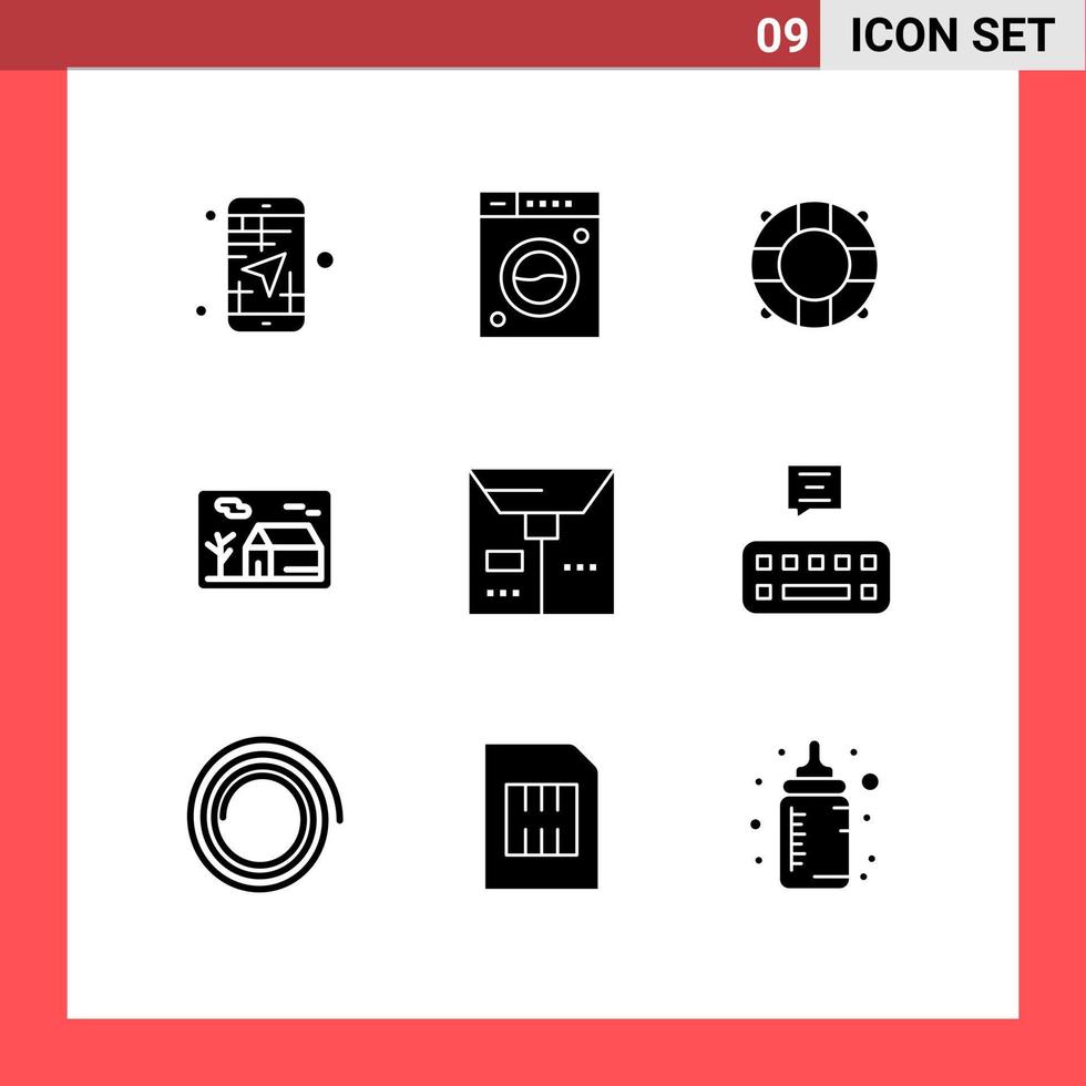 ensemble moderne de 9 pictogrammes de glyphes solides de commerce biens de lavage immobilier éléments de conception vectoriels modifiables vecteur