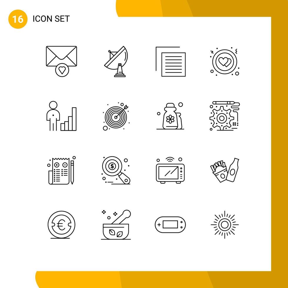16 signes de contour universels symboles du document d'analyse d'entreprise cercle d'amour éléments de conception vectoriels modifiables vecteur