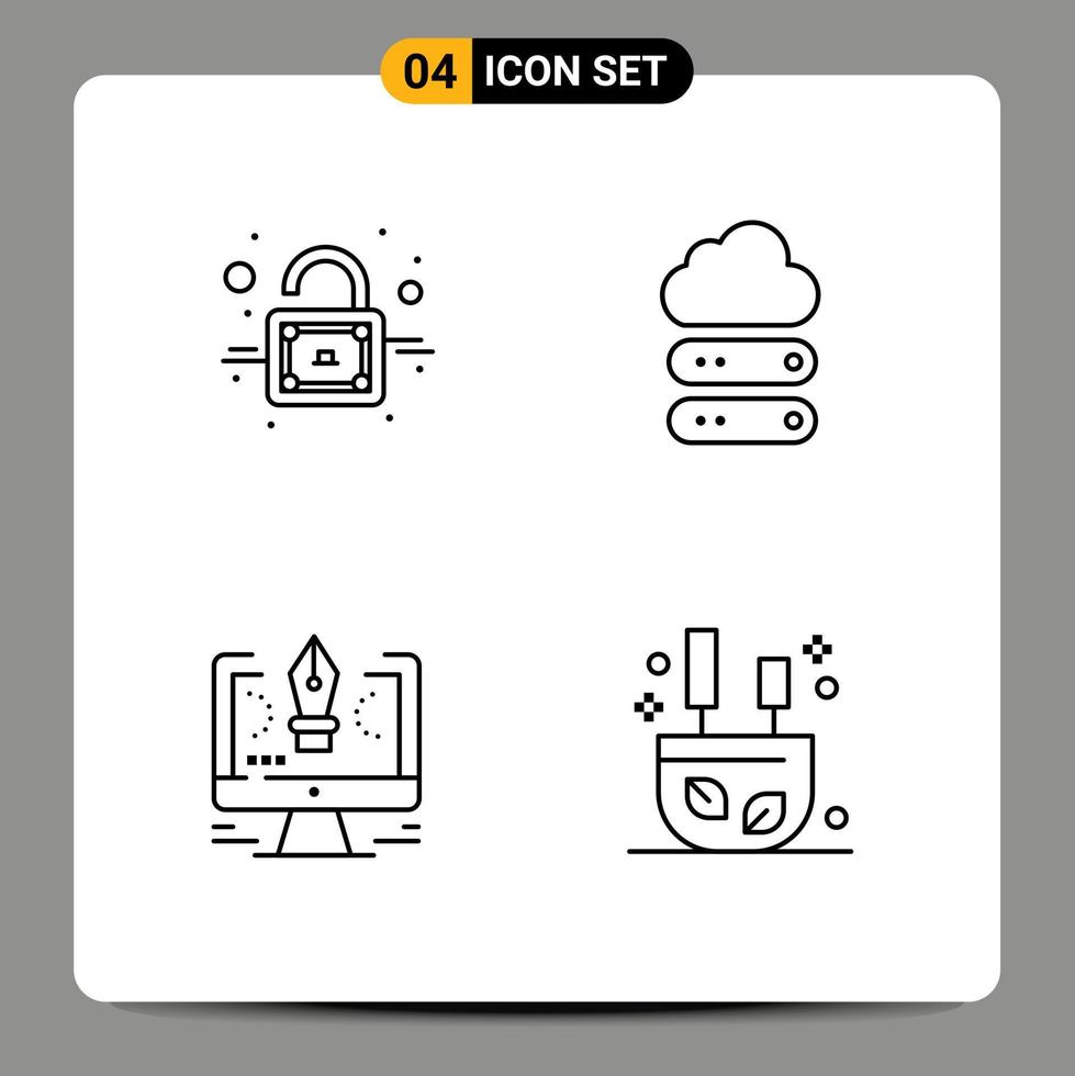 4 couleurs plates vectorielles thématiques remplies et symboles modifiables d'éléments de conception vectoriels modifiables de conception de grand stockage d'ordinateur de verrouillage vecteur