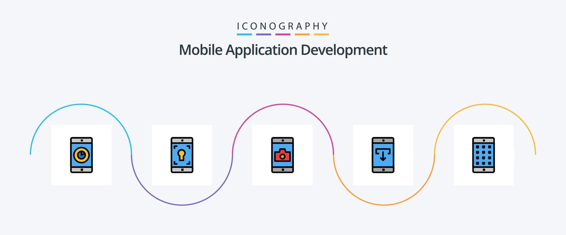 ligne de développement d'applications mobiles remplie de 5 icônes plates, y compris l'application. portable. application. Télécharger. application vecteur